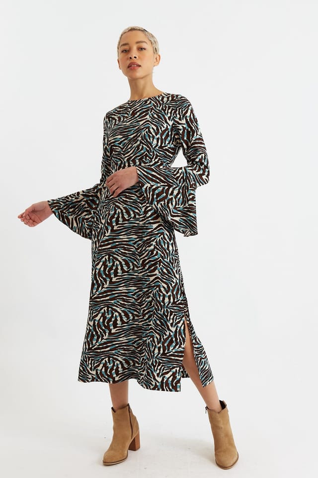 Louche Louche Women's Candra Roar Print Midi Dress in Brown - 3