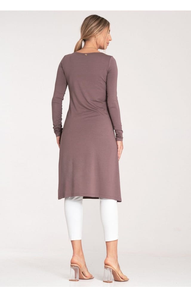 Love Lace Love Lace Women's Long Sleeve Round Neck Tunic with Side Slit in Brown - 3