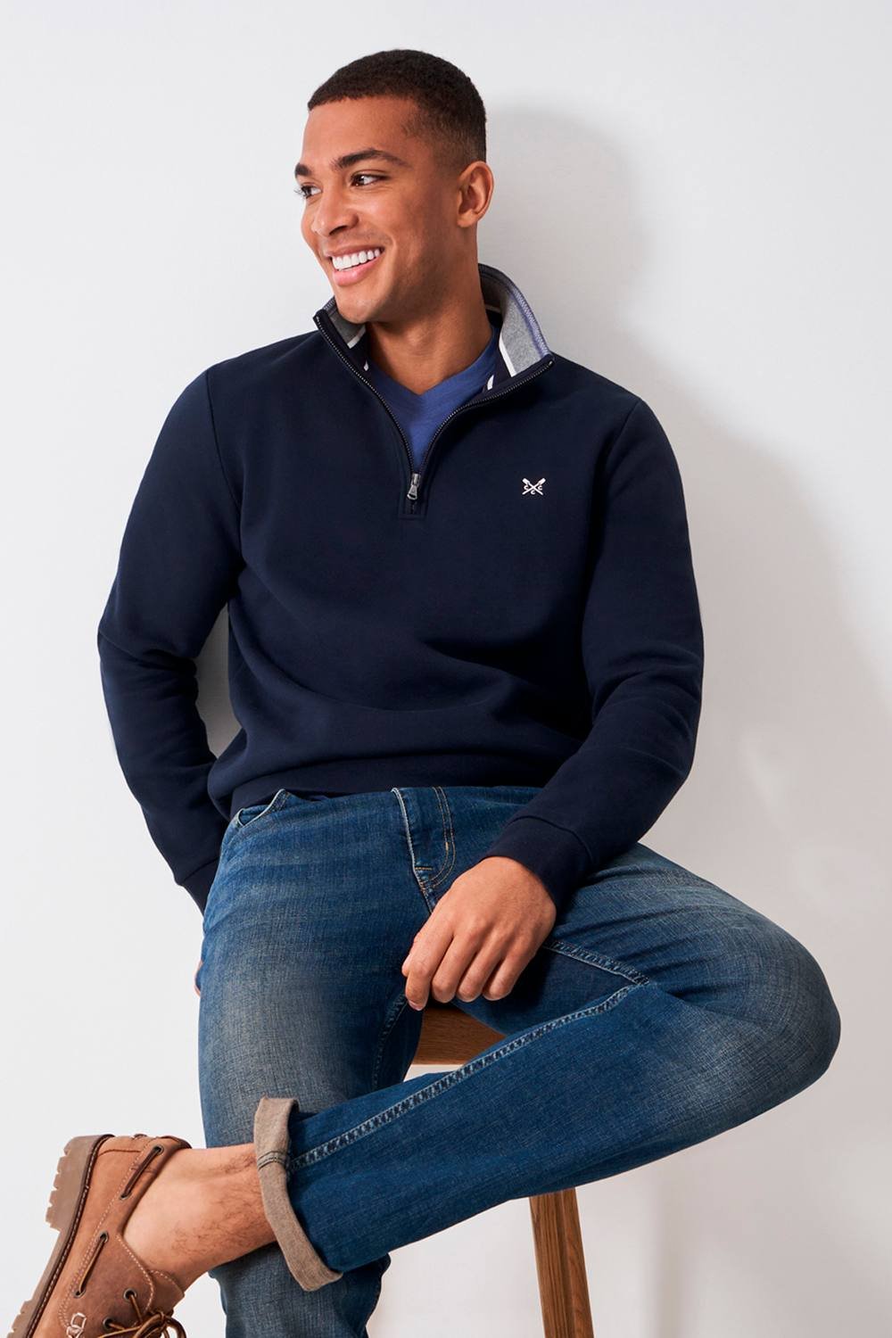 Crew Clothing Crew Clothing Men's Classic 1/2 Zip Sweat Navy in Dark Navy - 2