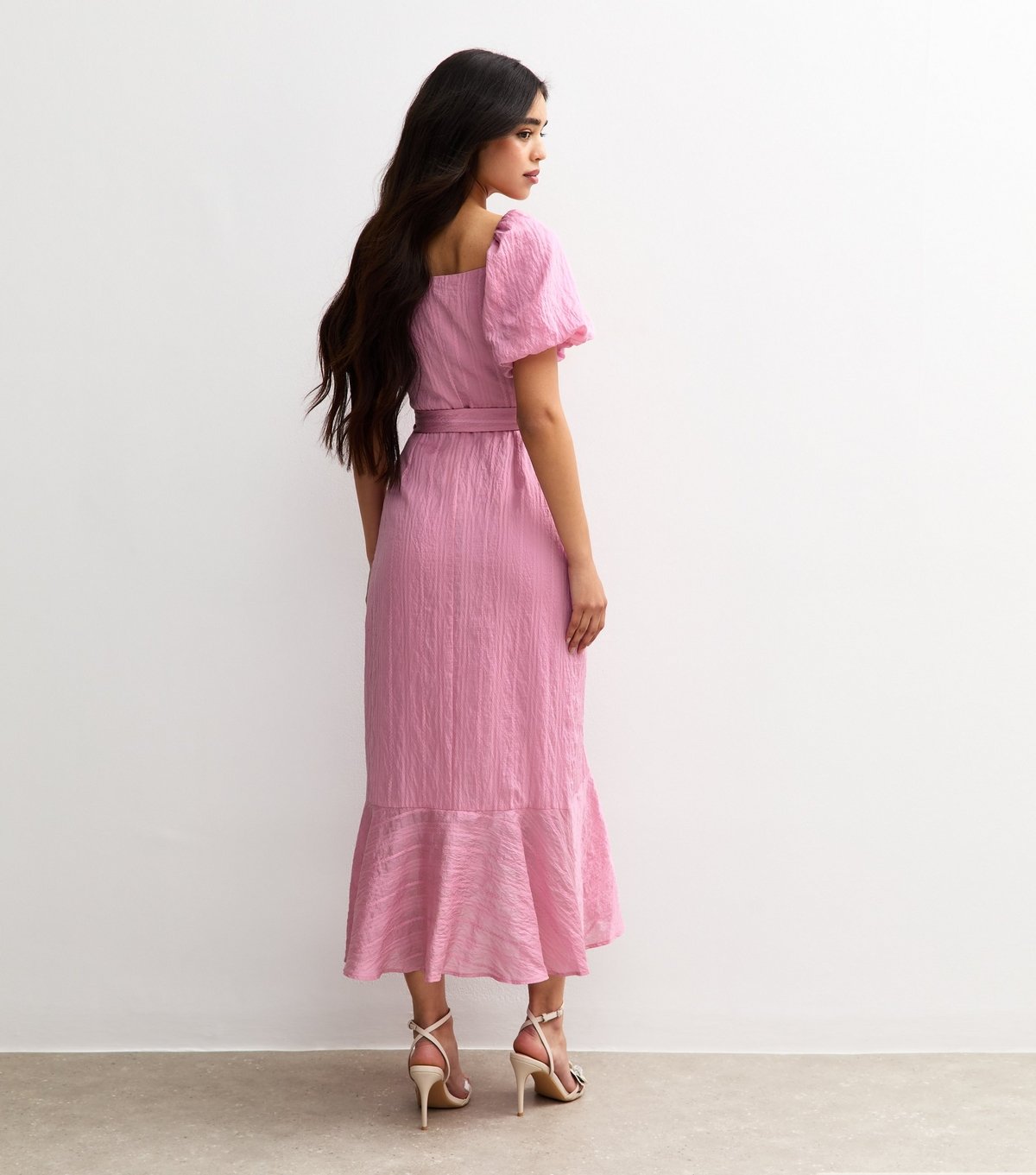 New Look Women's Light Pink Textured Wrap Ruffle Midi Dress New Look - 4