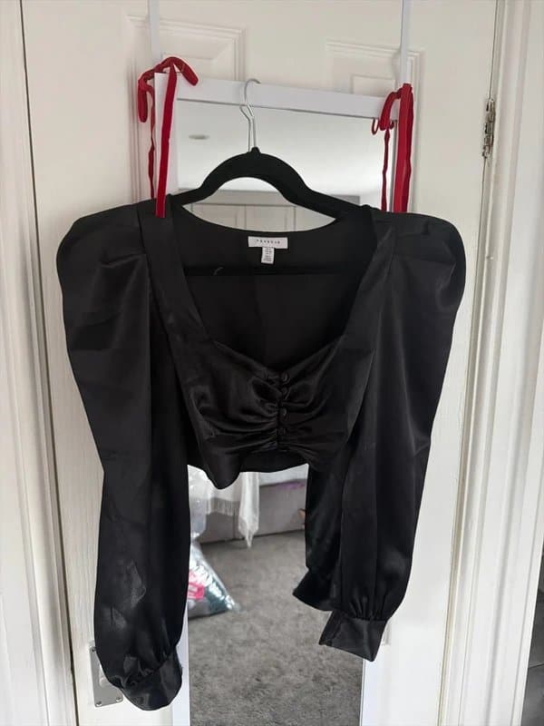 Topshop Satin long sleeve crop top