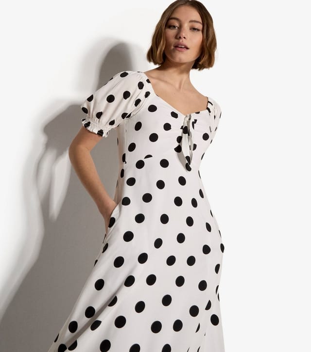 Apricot Women's White Polka Dot Bow Detail Midi Dress Apricot New Look - 2