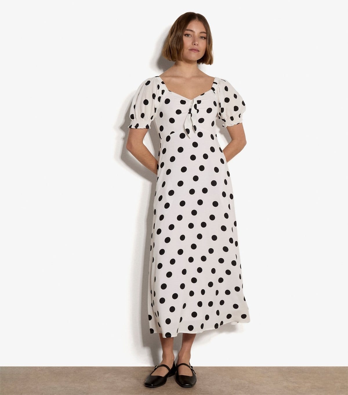 Apricot Women's White Polka Dot Bow Detail Midi Dress Apricot New Look - 4