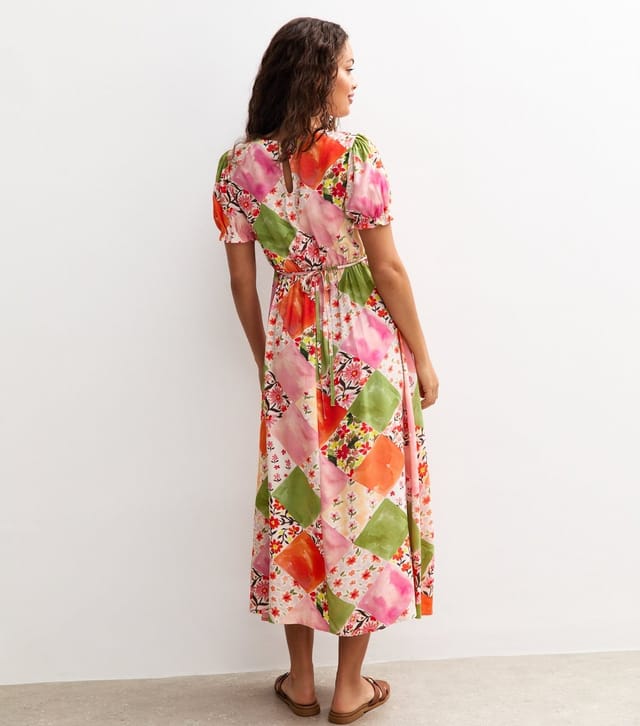 New Look Women's Petite Orange Patchwork Print Midi Dress New Look - 3