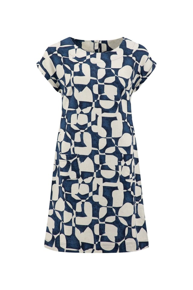 Weird Fish Weird Fish Women's Orlando Printed Linen Rich Shift Dress in Turquoise - 2