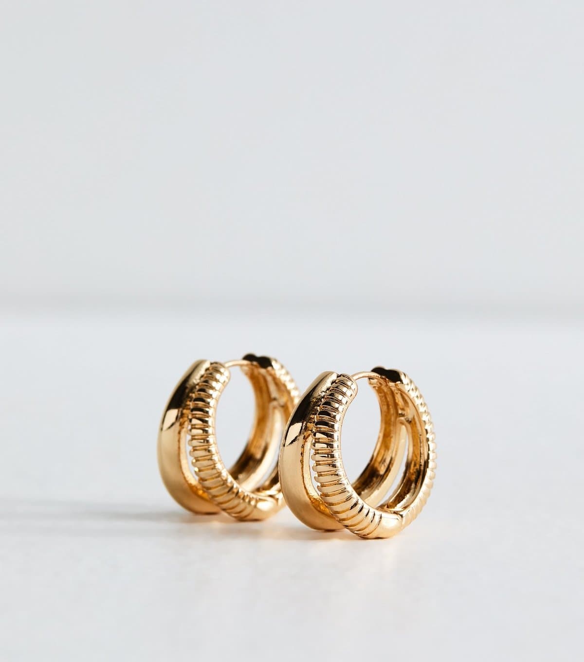 New Look Gold Tone Sleek Ridged Double Hoop Earrings New Look
