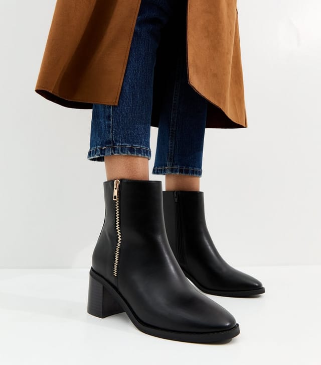 New Look Women's Black Faux Leather Double Side Zip Ankle Boots New Look - 2