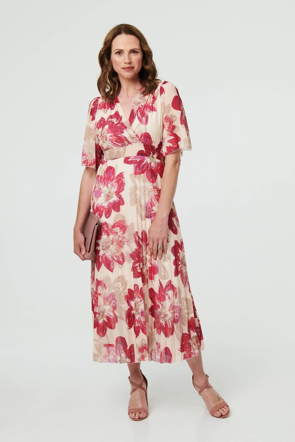 Izabel London Izabel London Women's Floral 1/2 Sleeve Empire Midi Dress in Pink - 1