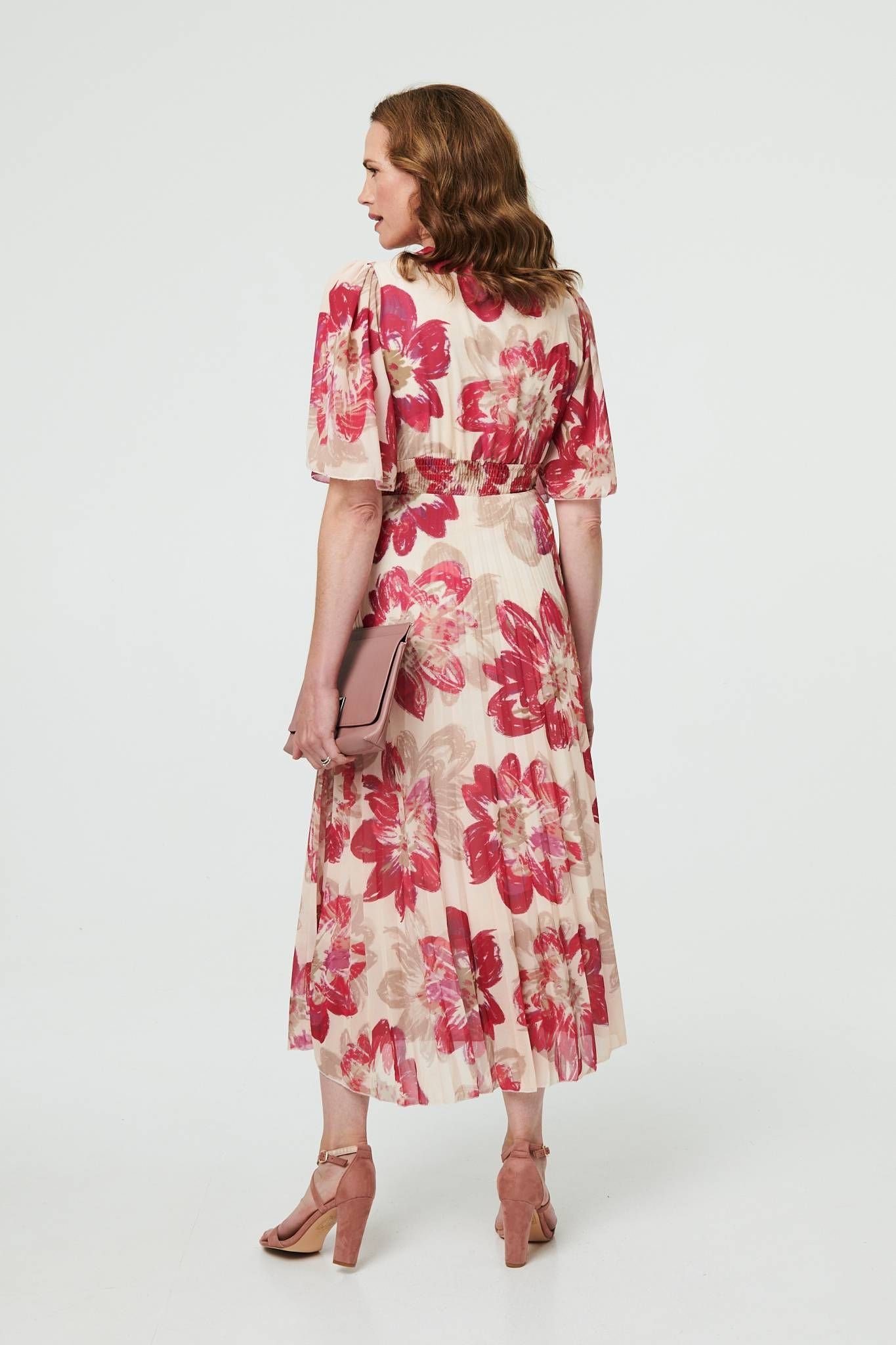 Izabel London Izabel London Women's Floral 1/2 Sleeve Empire Midi Dress in Pink - 3