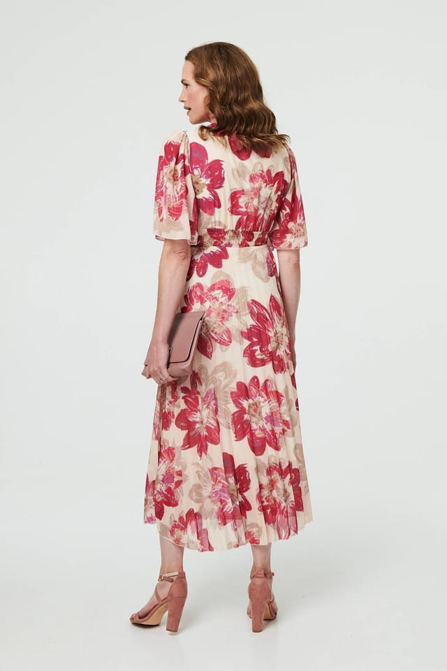Izabel London Izabel London Women's Floral 1/2 Sleeve Empire Midi Dress in Pink - 3