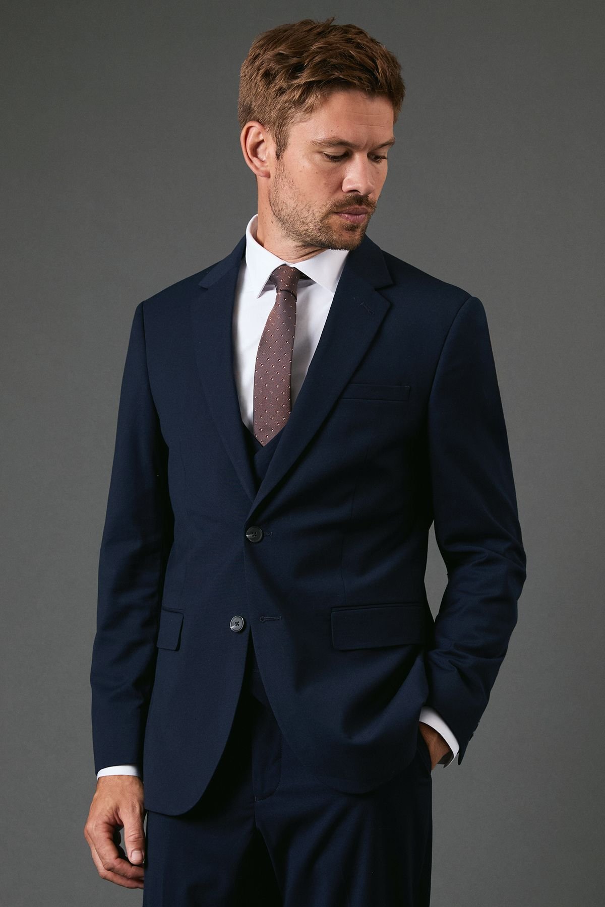 Burton Burton Men's Navy Tailored Fit Essential Suit Jacket - 1