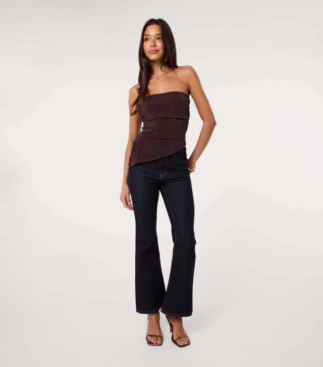 Pink Vanilla Women's Dark Brown Asymmetric Hem Bandeau Top Pink Vanilla New Look - 2