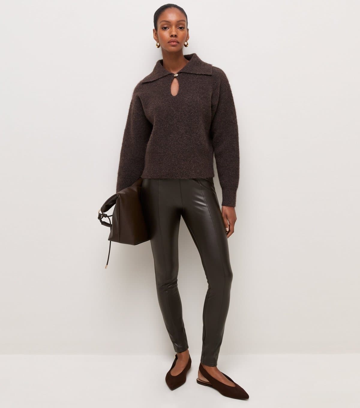 New Look Women's Dark Brown High Waist Faux Leather Leggings New Look