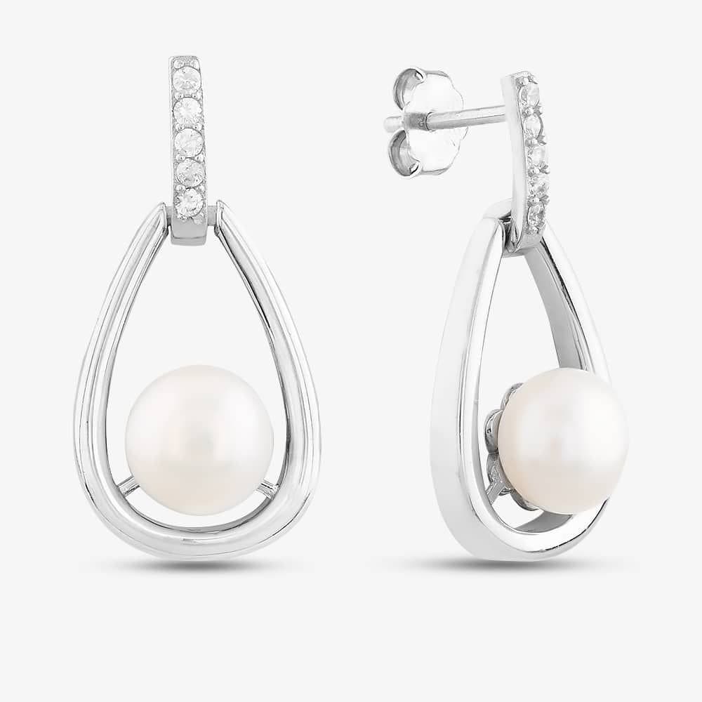 T.H.Baker T.H.Baker Women's Sterling Silver Freshwater Pearl Open Teardrop Earrings EOW70096FW
