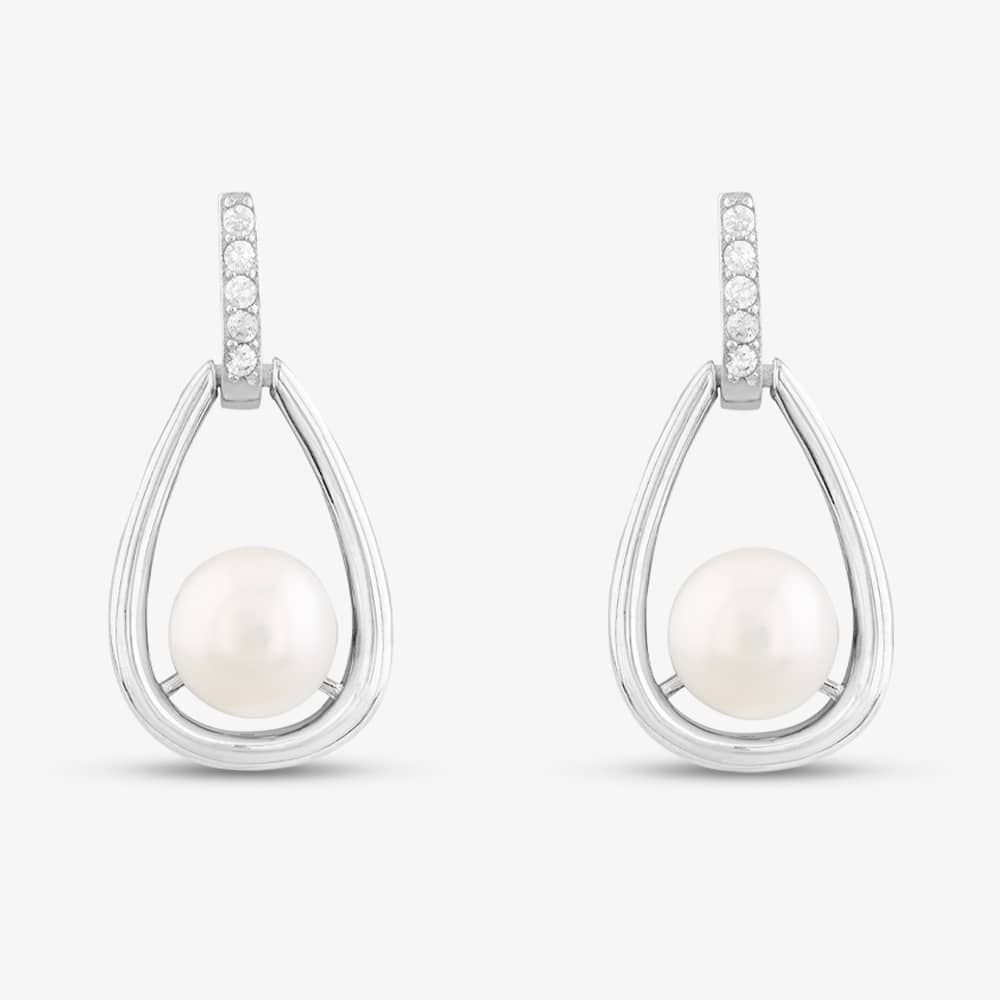 T.H.Baker T.H.Baker Women's Sterling Silver Freshwater Pearl Open Teardrop Earrings EOW70096FW - 2