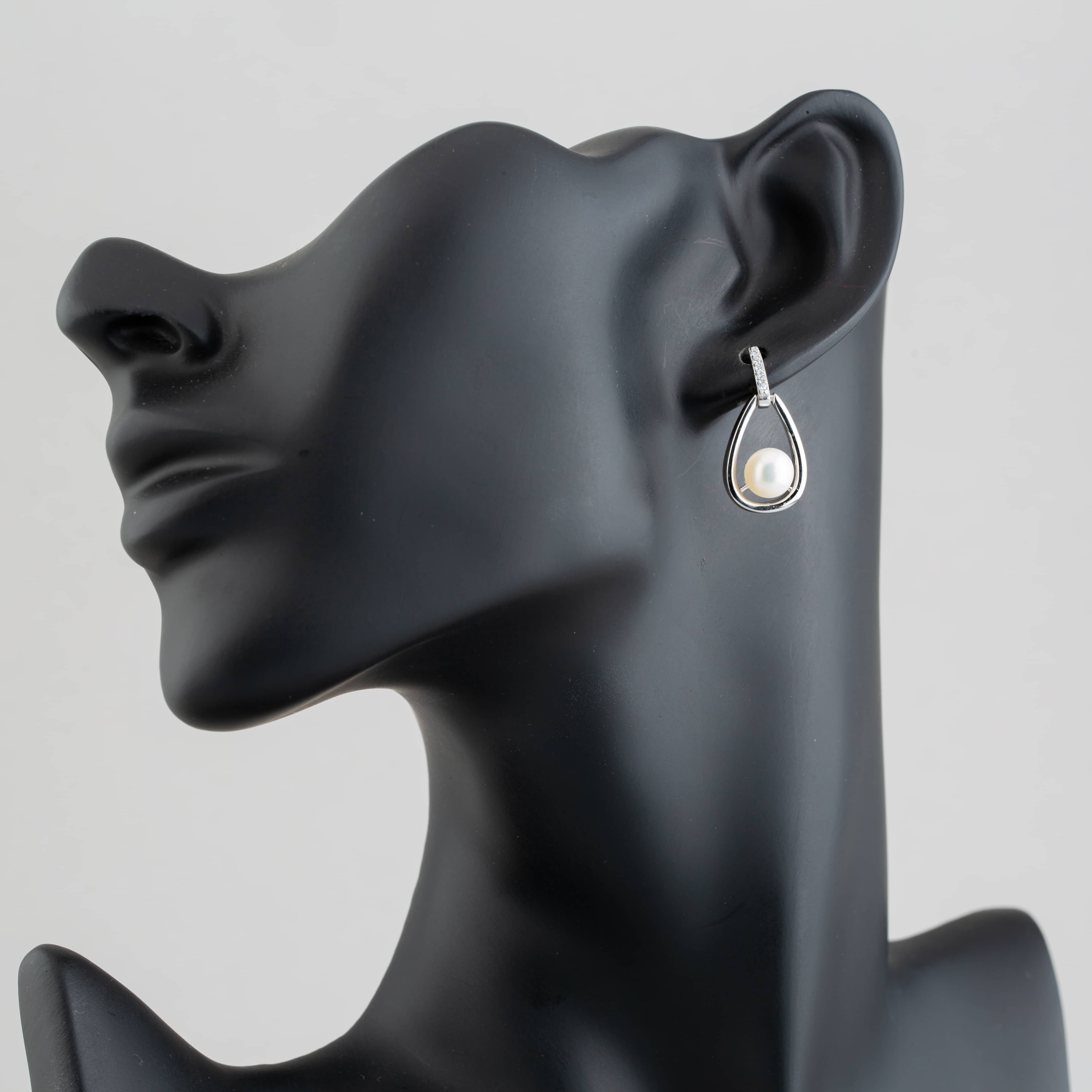 T.H.Baker T.H.Baker Women's Sterling Silver Freshwater Pearl Open Teardrop Earrings EOW70096FW - 4