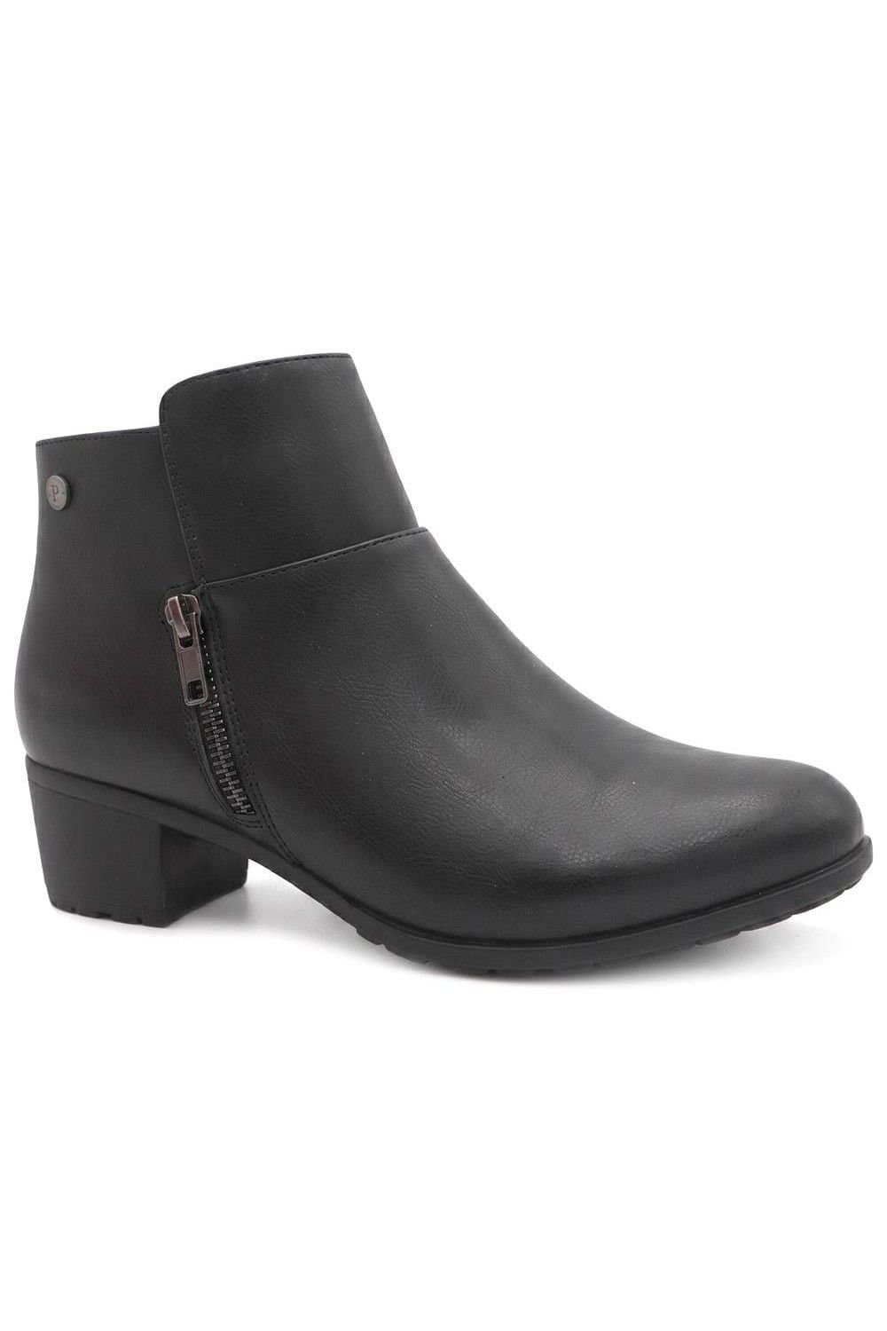 Pavers Pavers Women's Wide Fit Zip Fasten Block Heel Ankle Boots in Black