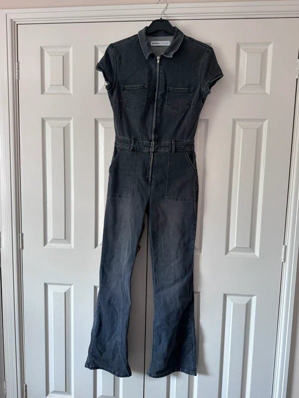Bershka Charcoal Denim Jumpsuit