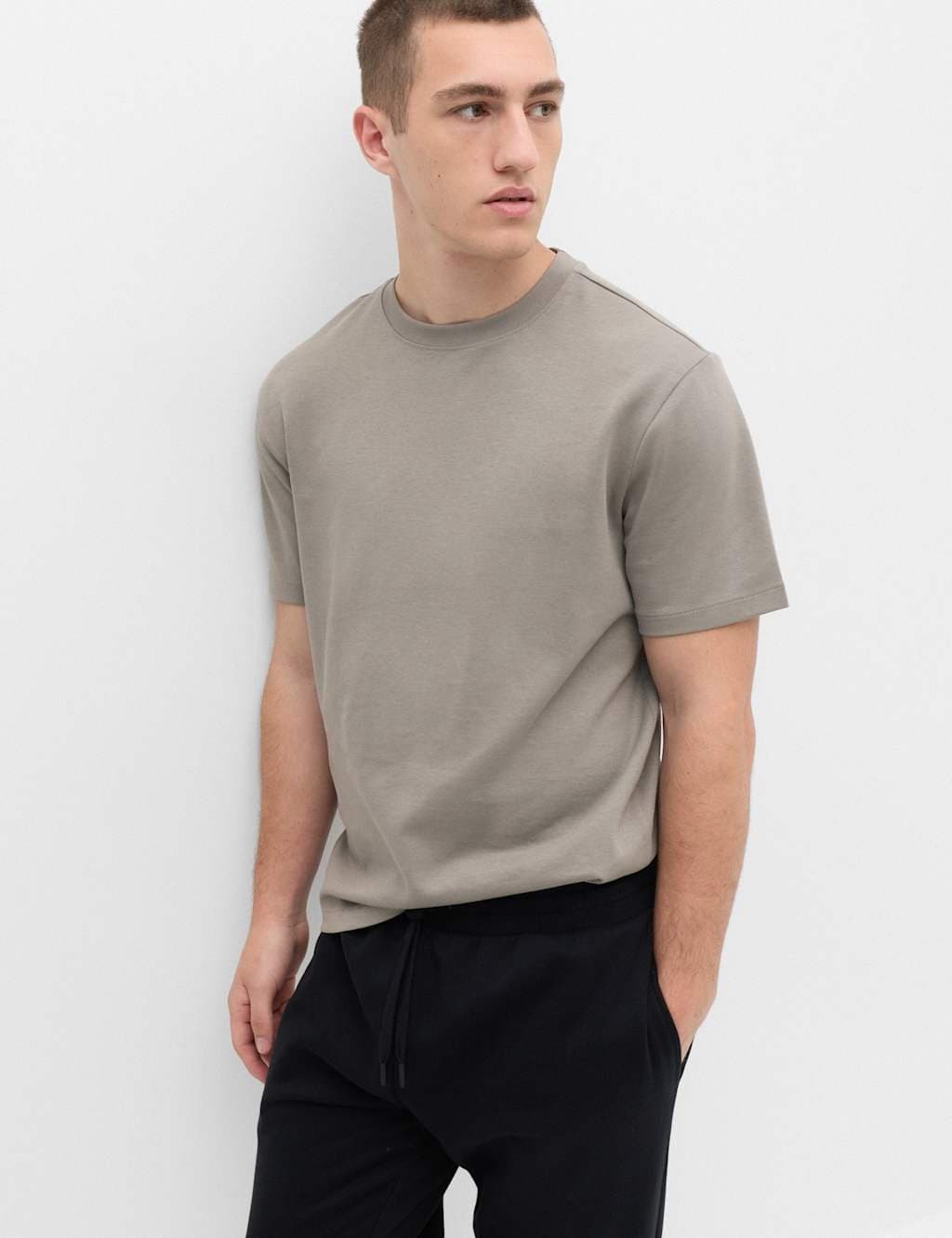 Marks & Spencer M&S Relaxed Fit Cotton Blend Ultimate Performance T-Shirt Clay