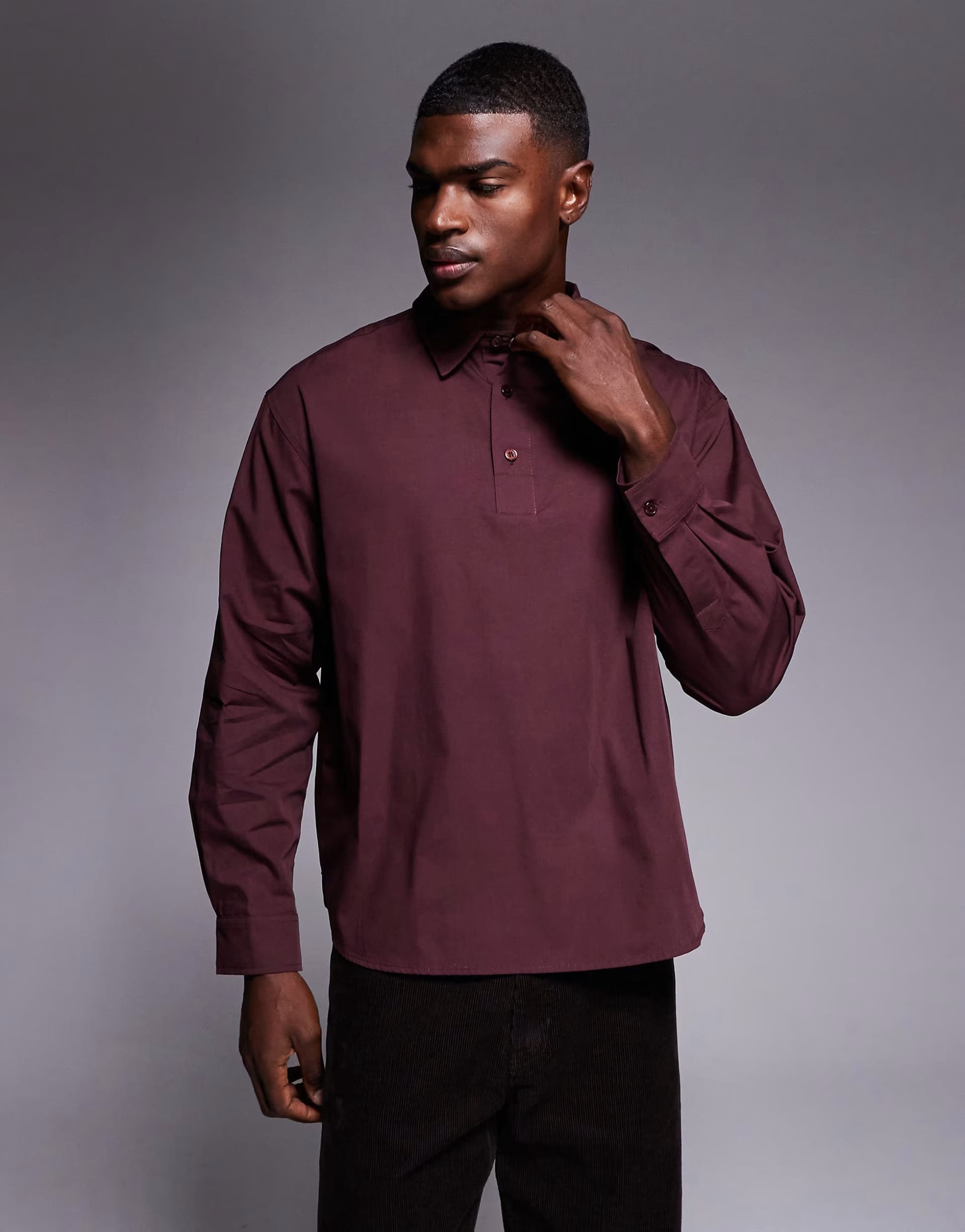 ASOS DESIGN Oversized Poplin Rugby Shirt In Dark Brown