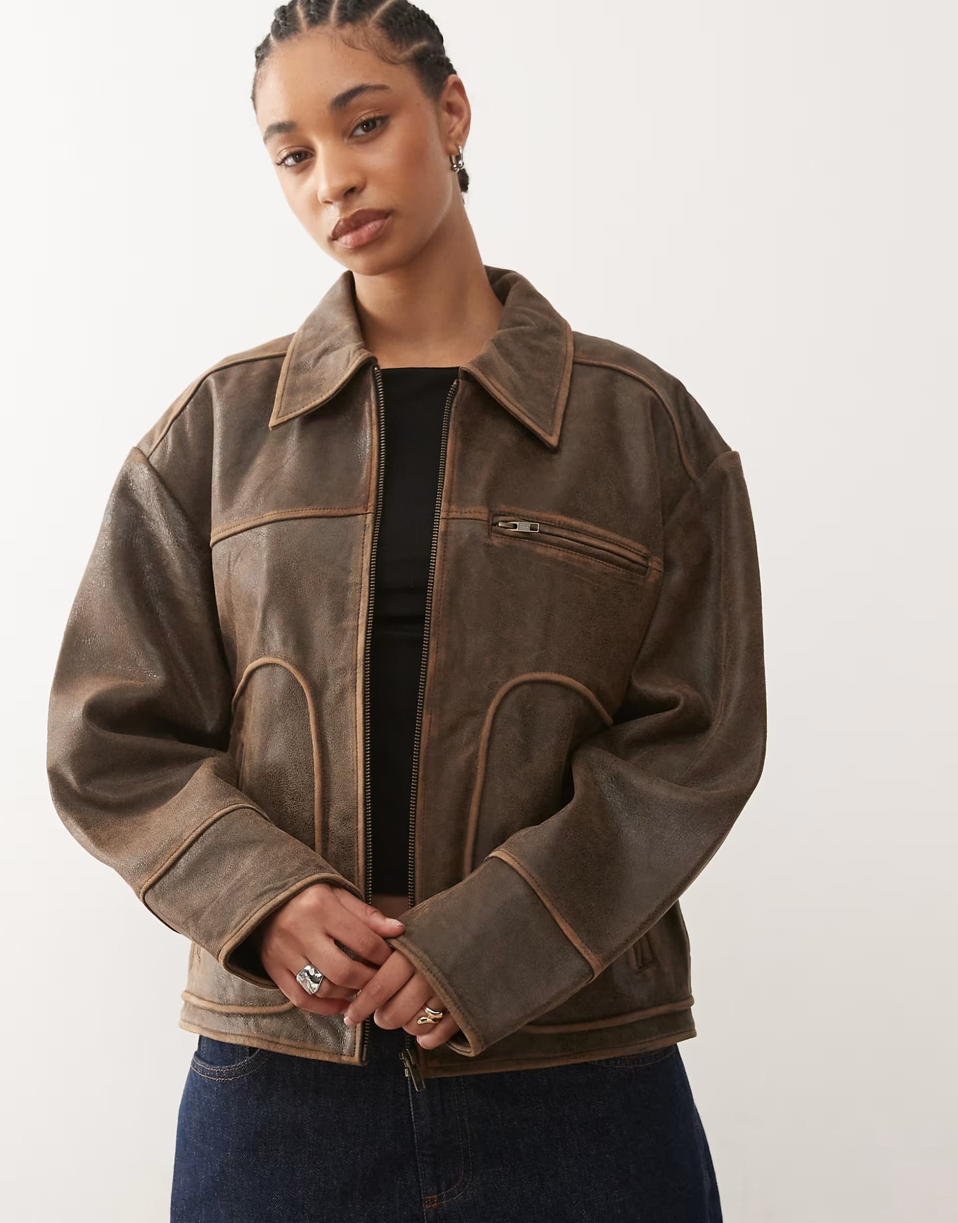 ASOS ASOS Tan Washed Brown Leather Jacket