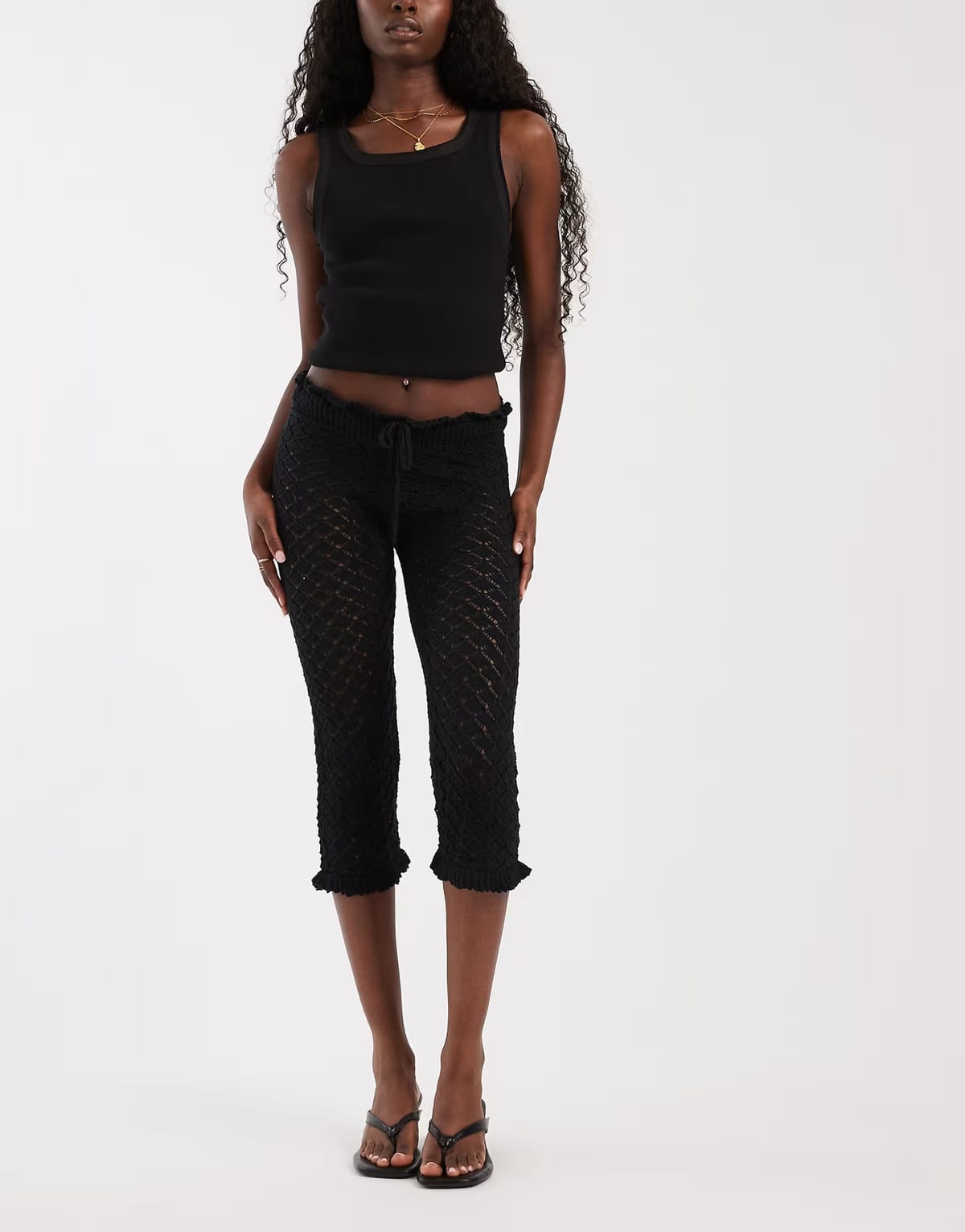 ASOS Motel Renuka knit frill hem capri in black - 1