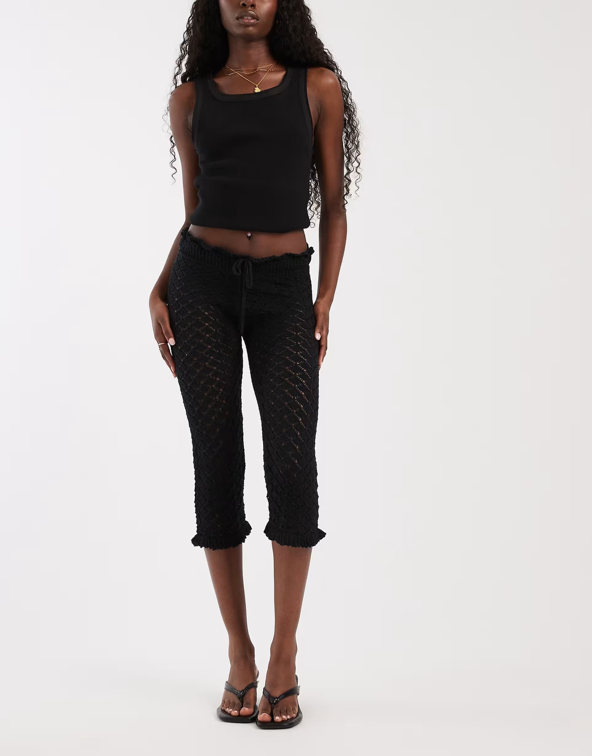 ASOS ASOS Black Knit Frill Hem Capri Pants
