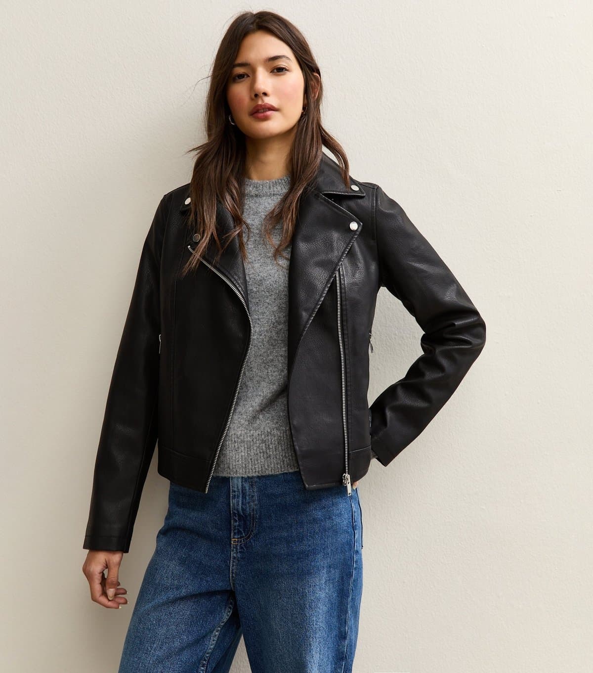 New Look Women's Black Faux Leather Biker Jacket New Look