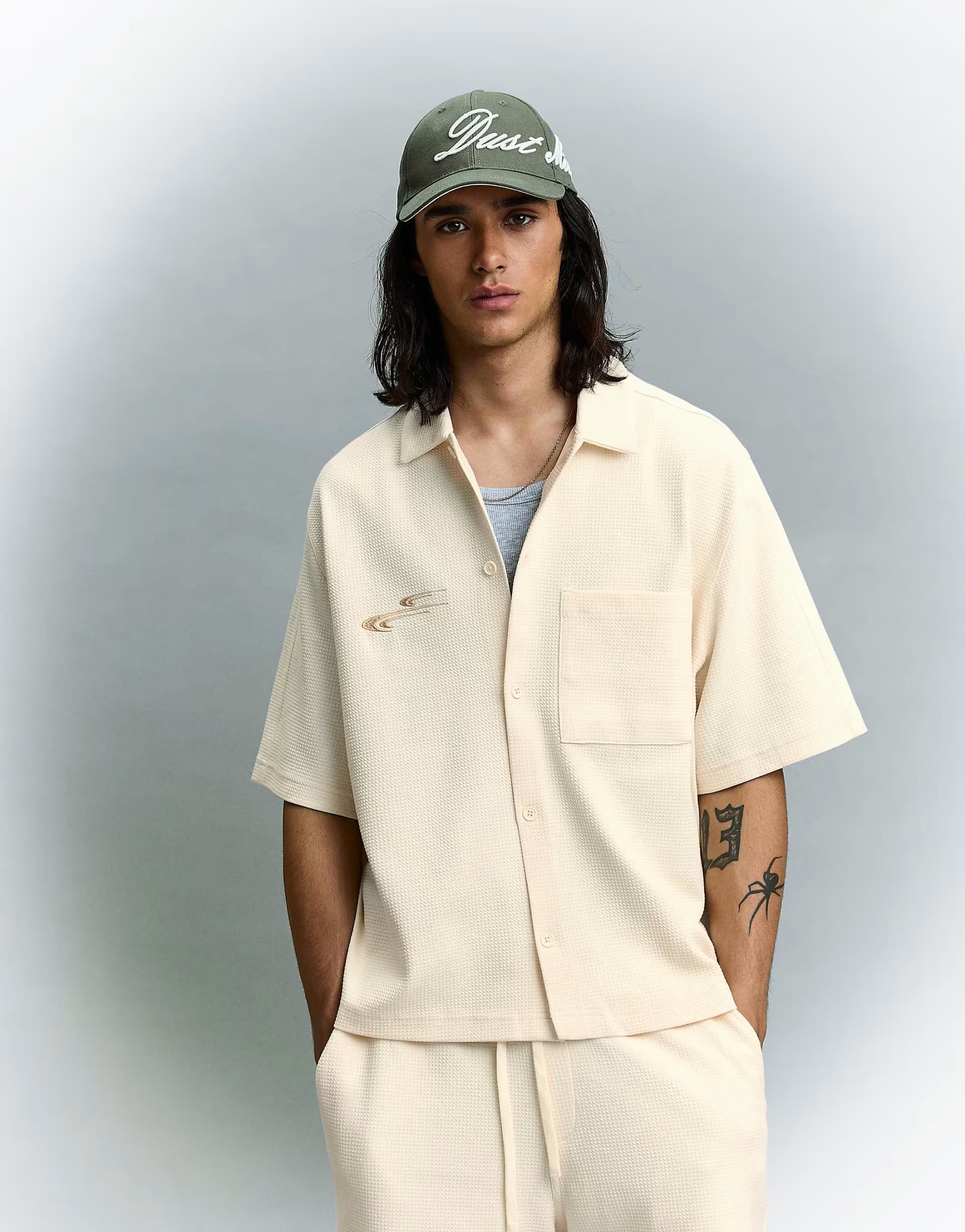 ASOS Bershka Waffle short sleeve shirt (co-ord) in white