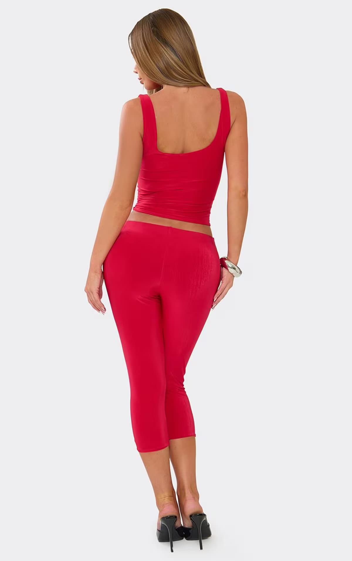 EGO Capri Trousers In Red Slinky, Women's Size UK 6