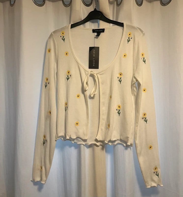 New Look White Embroidered Crop Cardigan