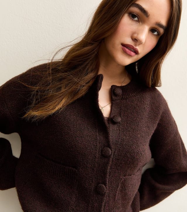 New Look Women's Dark Brown Crew Neck Knitted Cardigan New Look - 2