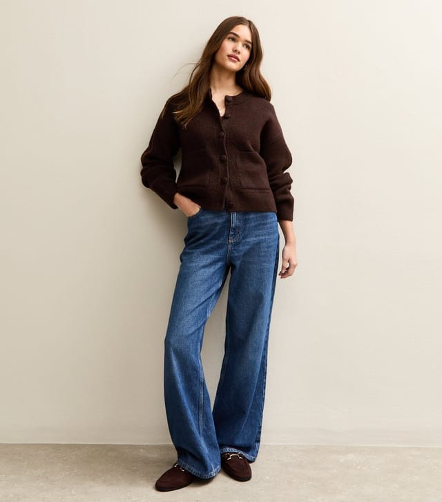 New Look Women's Dark Brown Crew Neck Knitted Cardigan New Look - 3