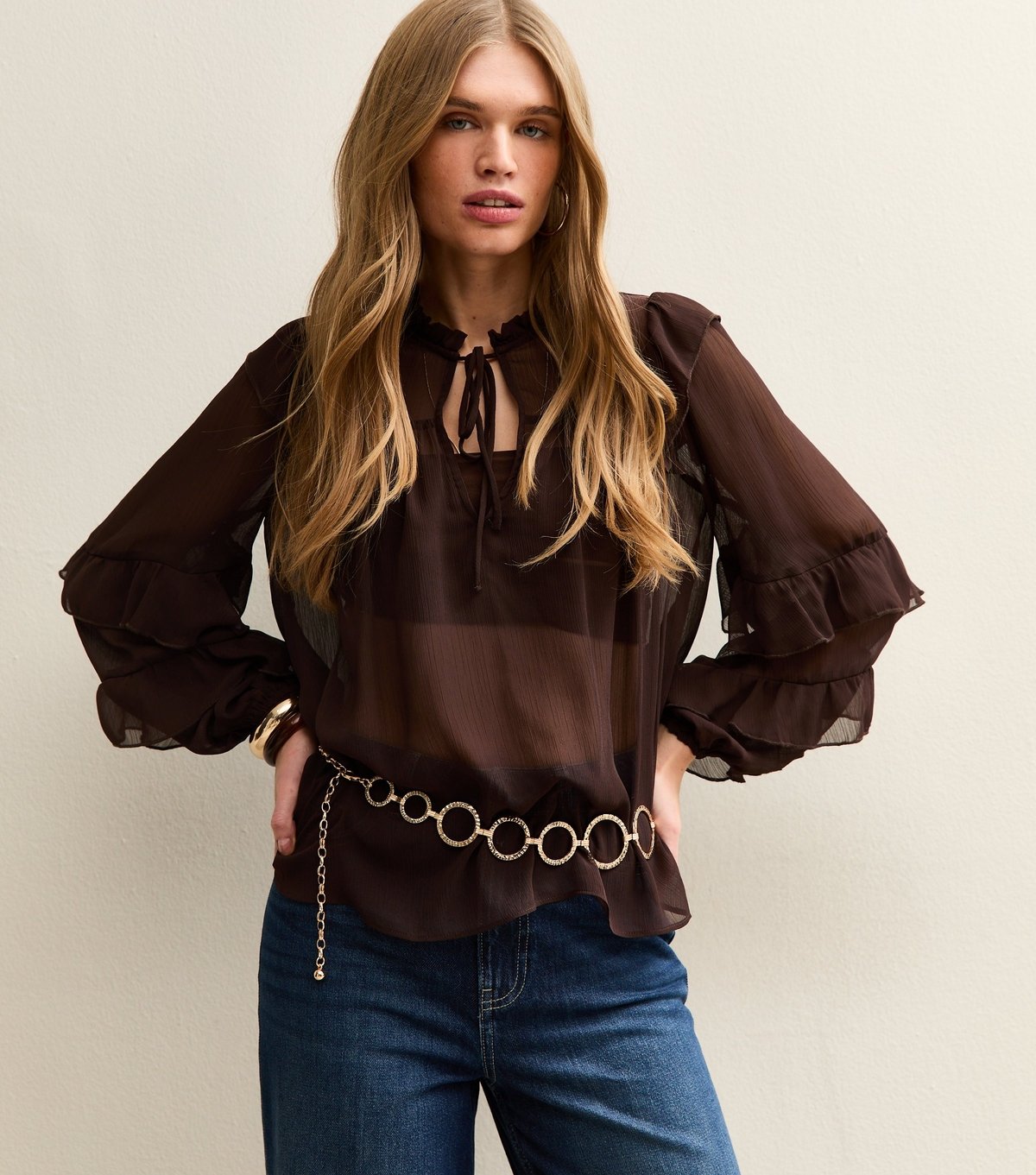 New Look Gold Hammered Circle Chain Belt New Look - 2