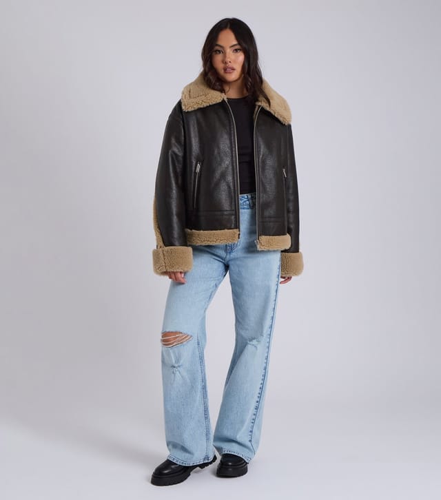 Urban Bliss Women's Brown Faux Fur Trimmed Faux Leather Jacket Urban Bliss New Look - 3