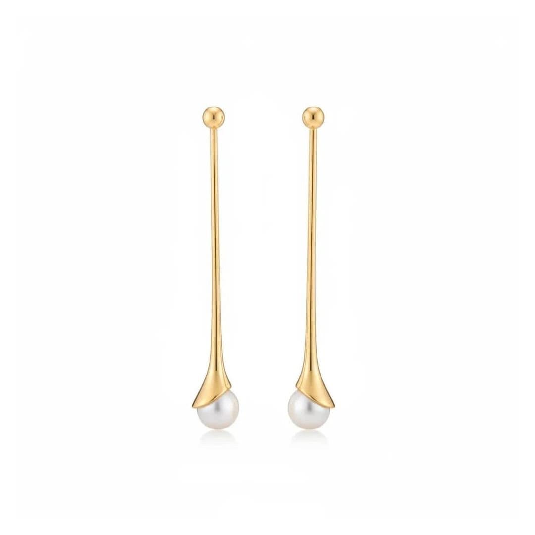 Angel Barocco Angel Barocco Women's Minimalist Pearl Drop Bar Earrings - Silver in Gold