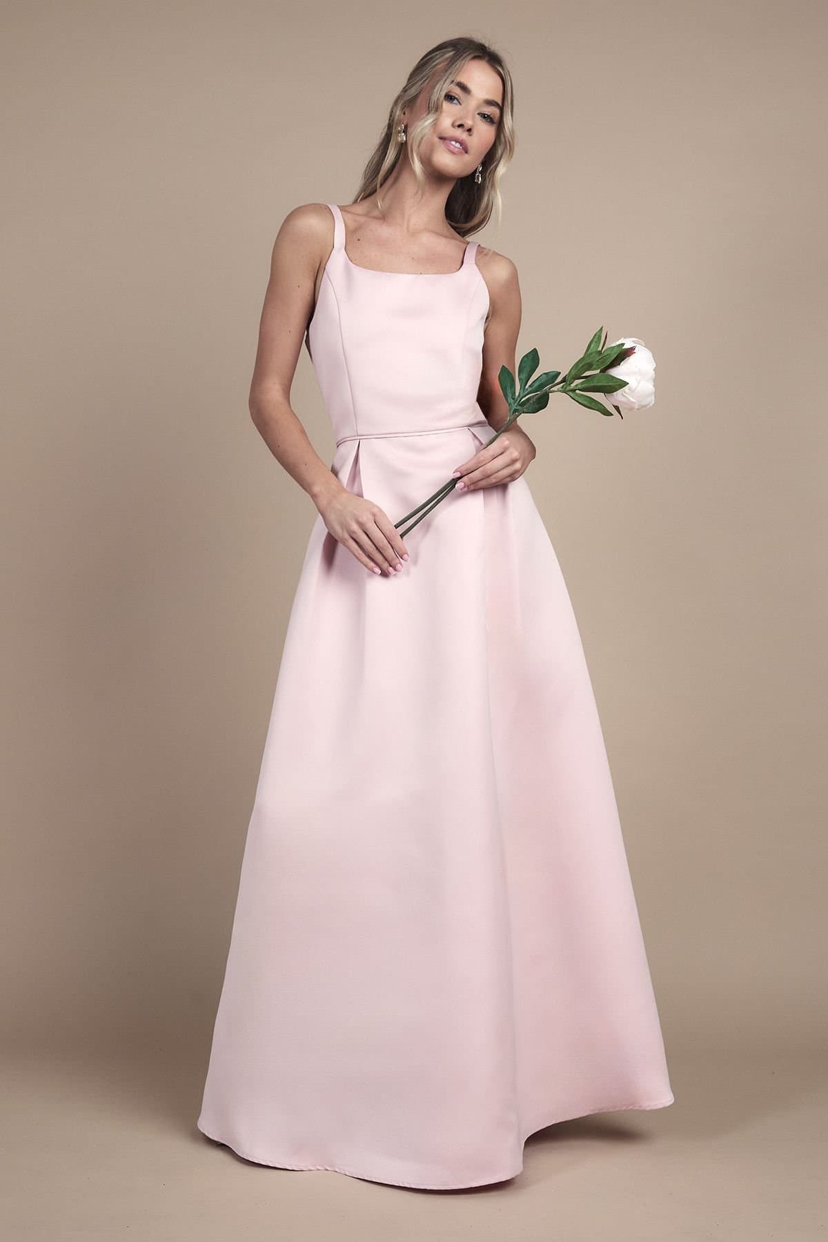 Coast Coast Women's Teen Structured Satin Full Skirted Bridesmaid Dress in Blush