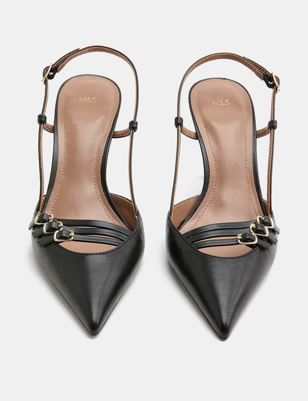 Marks & Spencer M&S Black Leather Buckle Ankle Strap Stiletto Heel Court Shoes