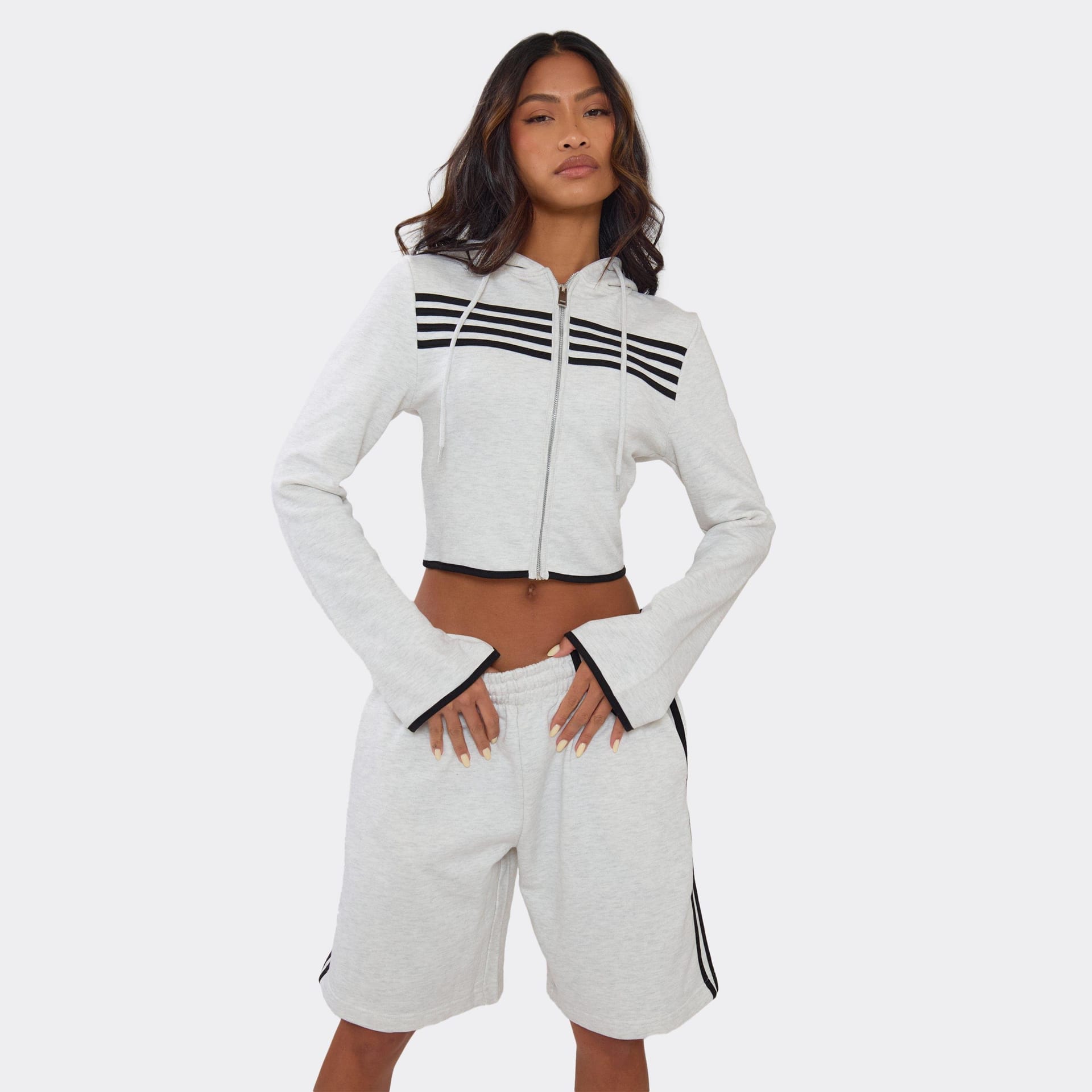 EGO Light Grey Marl Zip Up Hoodie With Flared Sleeves