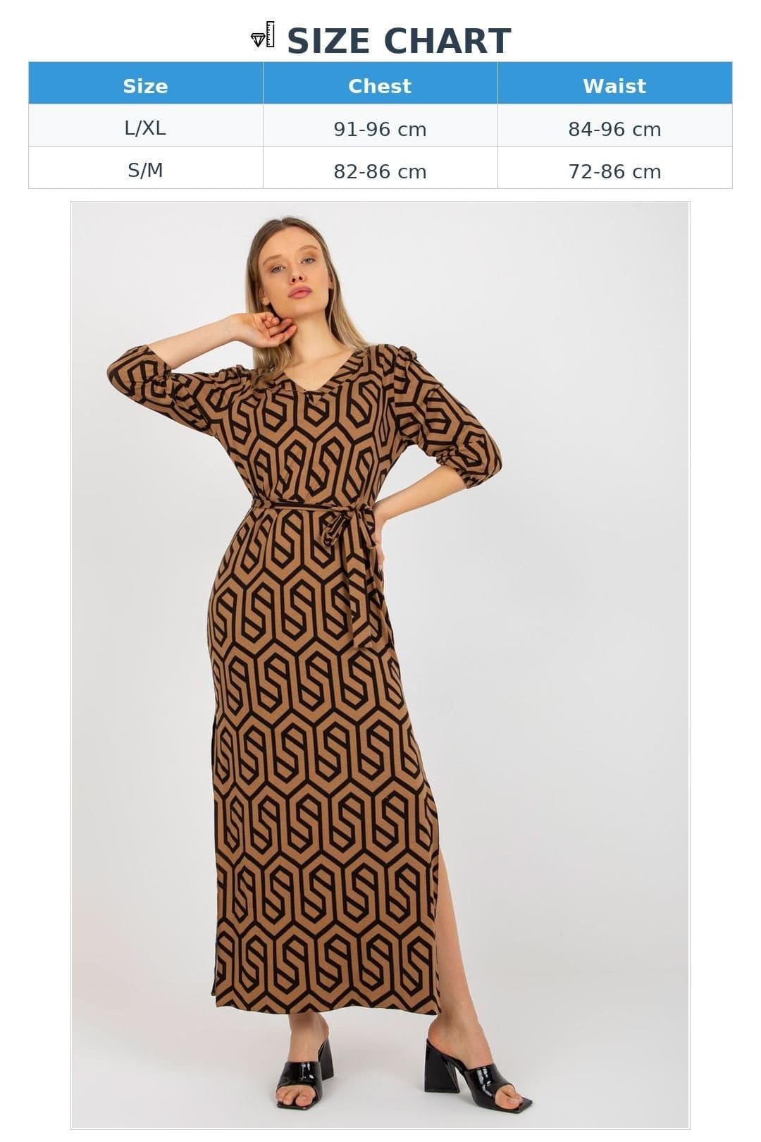 Love Lace Love Lace Women's Long Heart Neckline Tie Belt Dress with Slits in Brown - 4