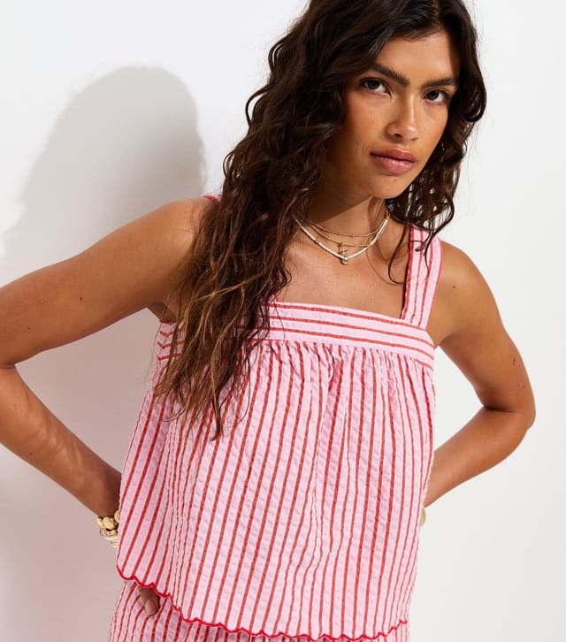 New Look Women's Pink Striped Square Neck Cami Top New Look - 3