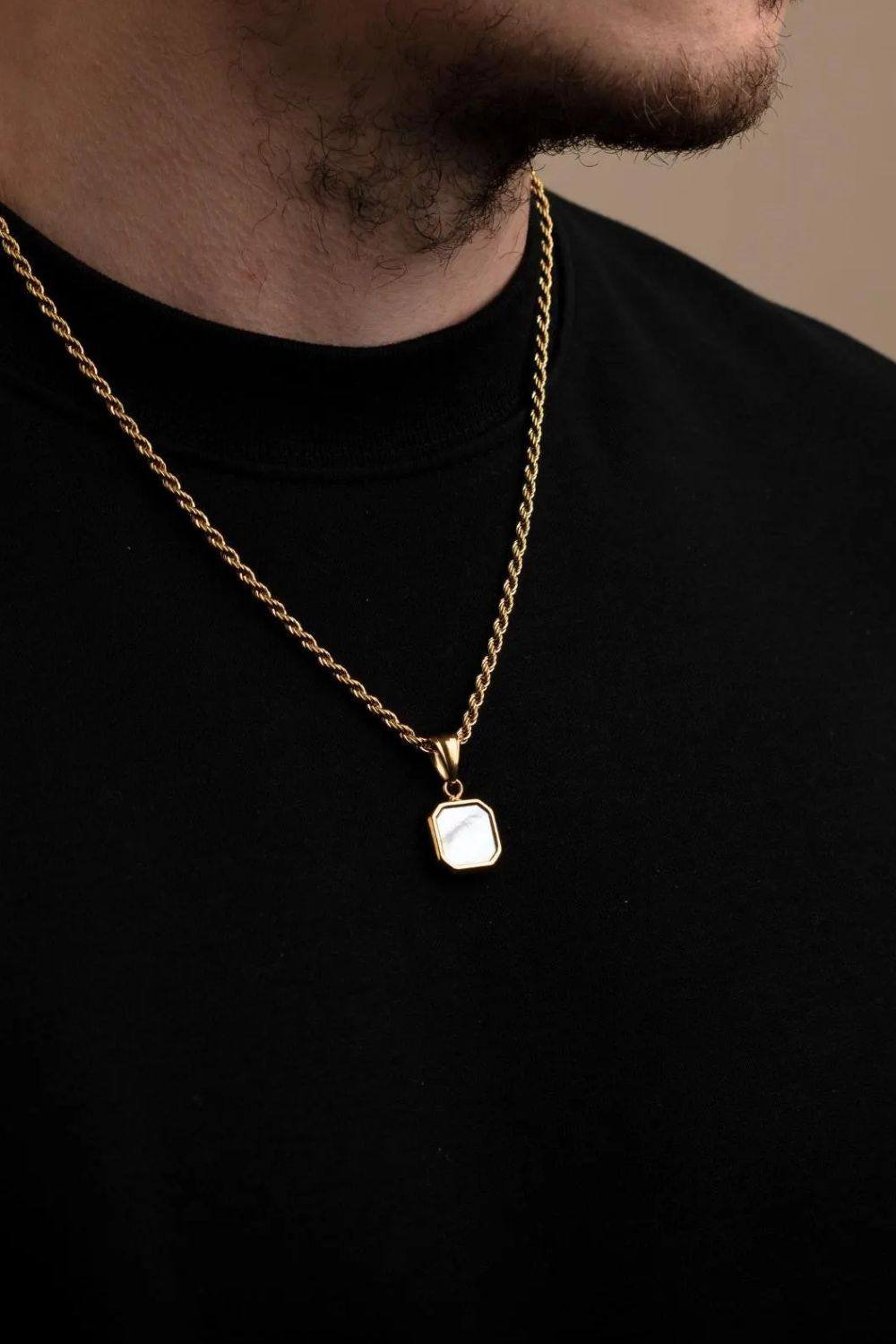 Outrage London Outrage London Men's 18K Gold Personalised Moonstone Pendant Cuban Necklace - 4