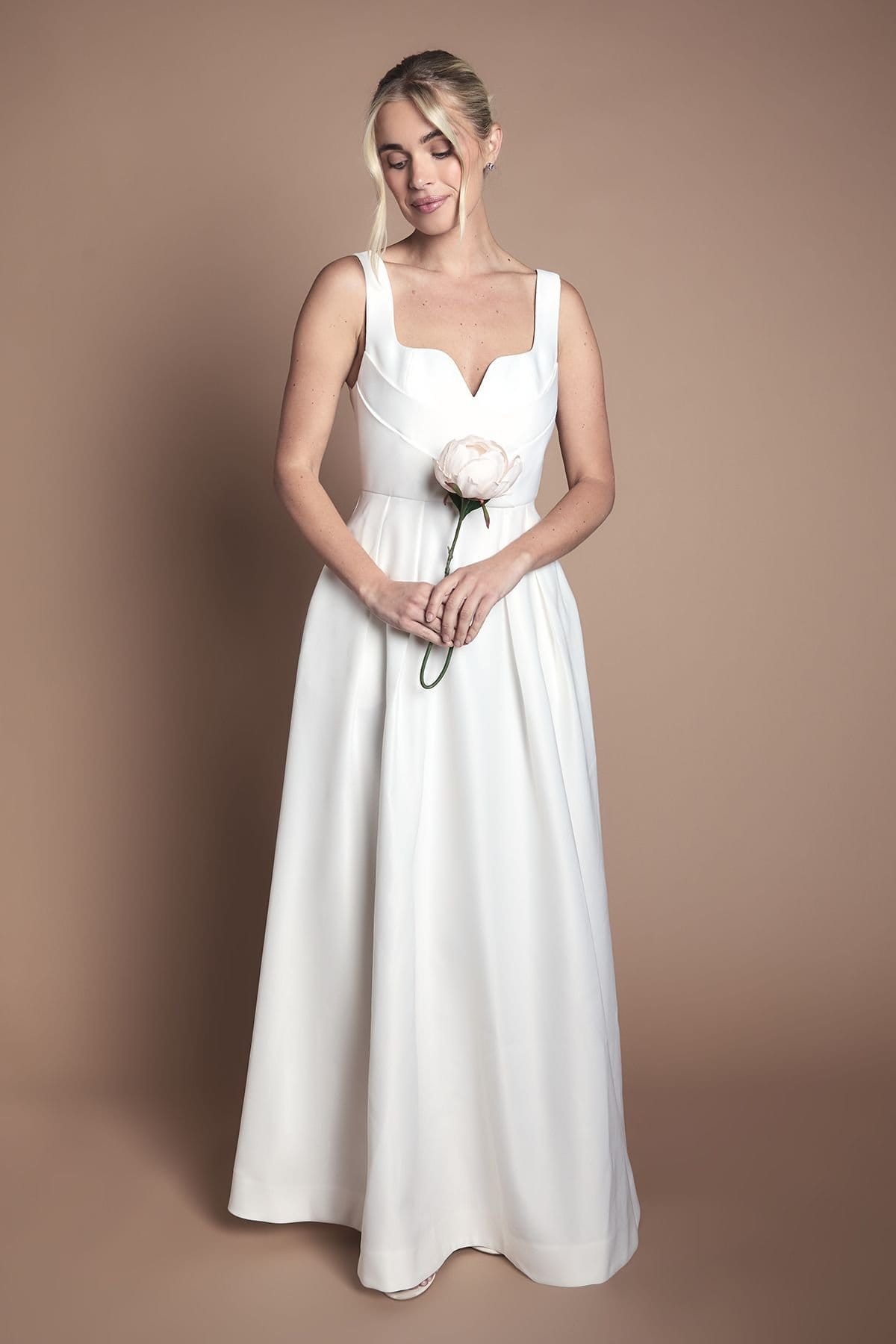 Coast Ivory Satin Pleat Bodice Full Skirt Wedding Dress