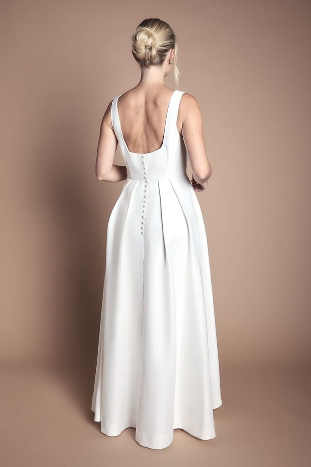 Coast Coast Women's Petite Satin Pleat Bodice Full Skirt Wedding Dress in Ivory - 3