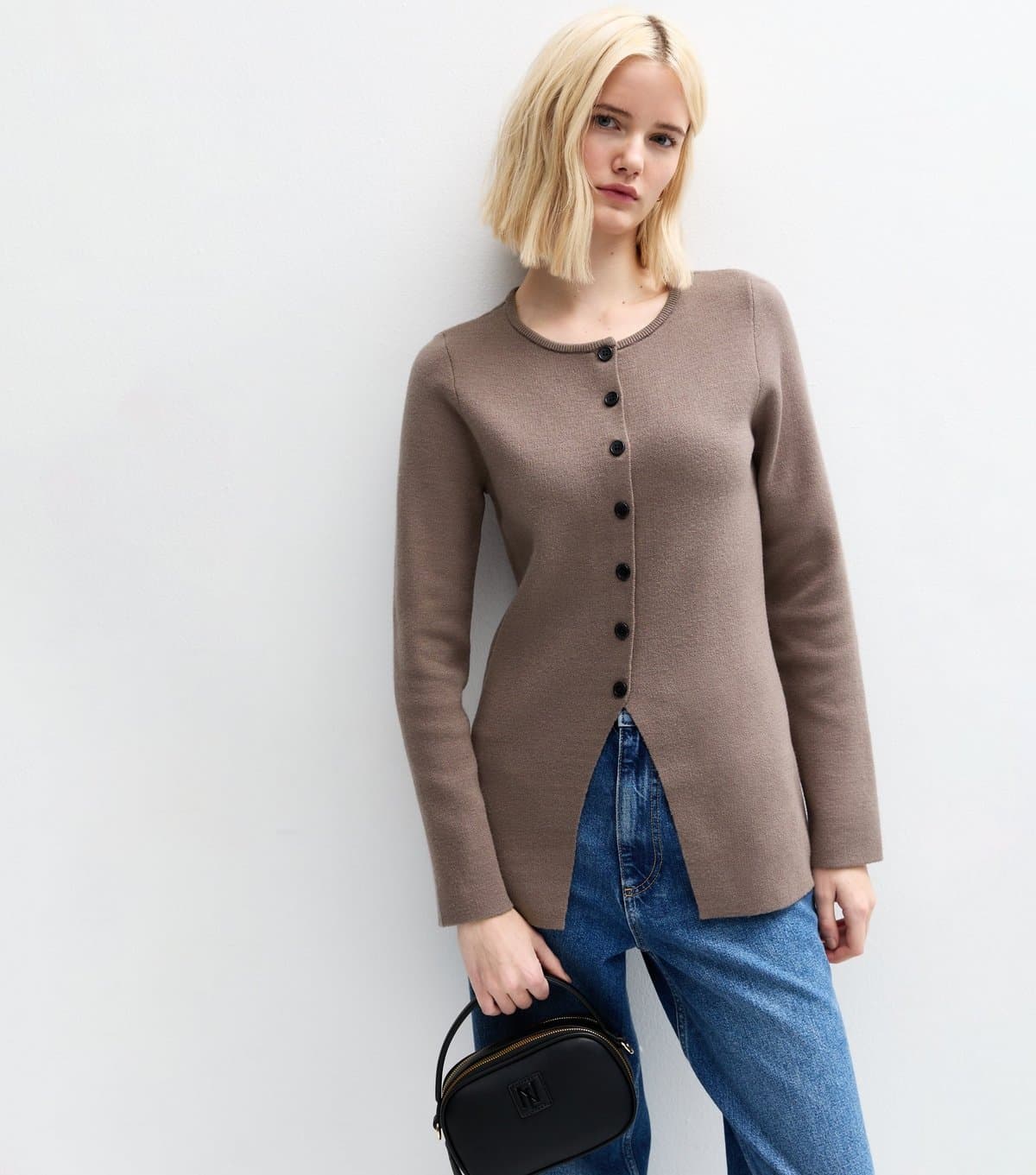 New Look Women's Mid Brown Crew Neck Longline Cardigan New Look