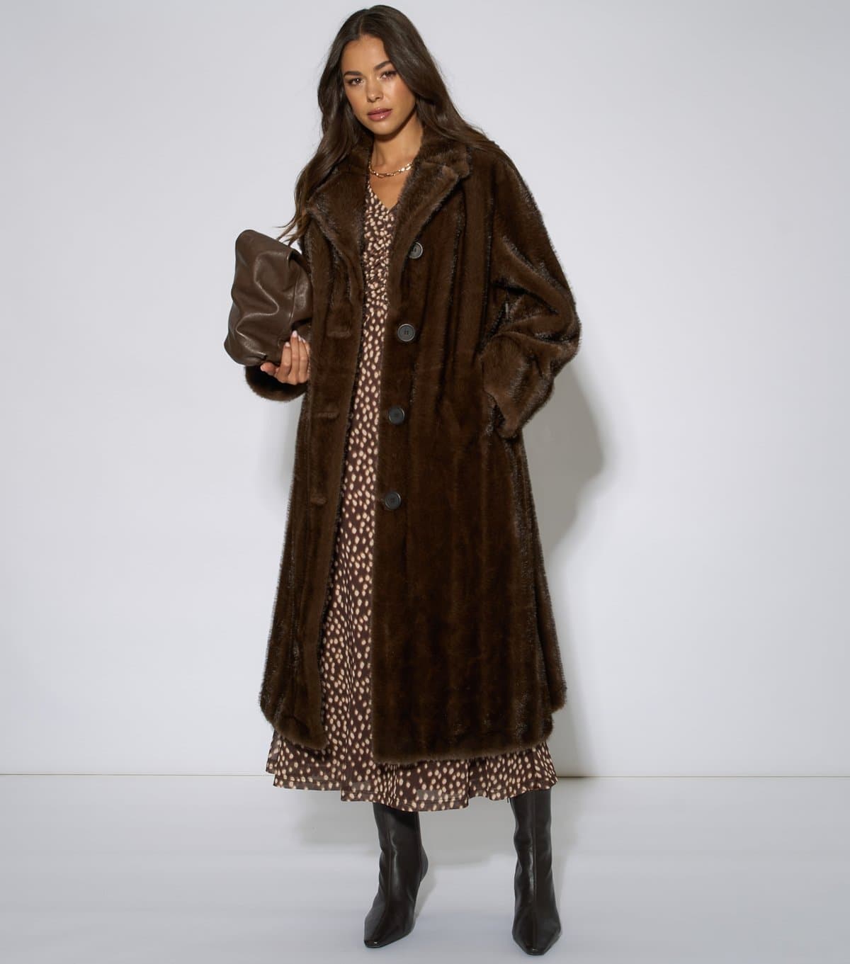 Gini London Women's Dark Brown Faux Fur Longline Coat Gini London New Look