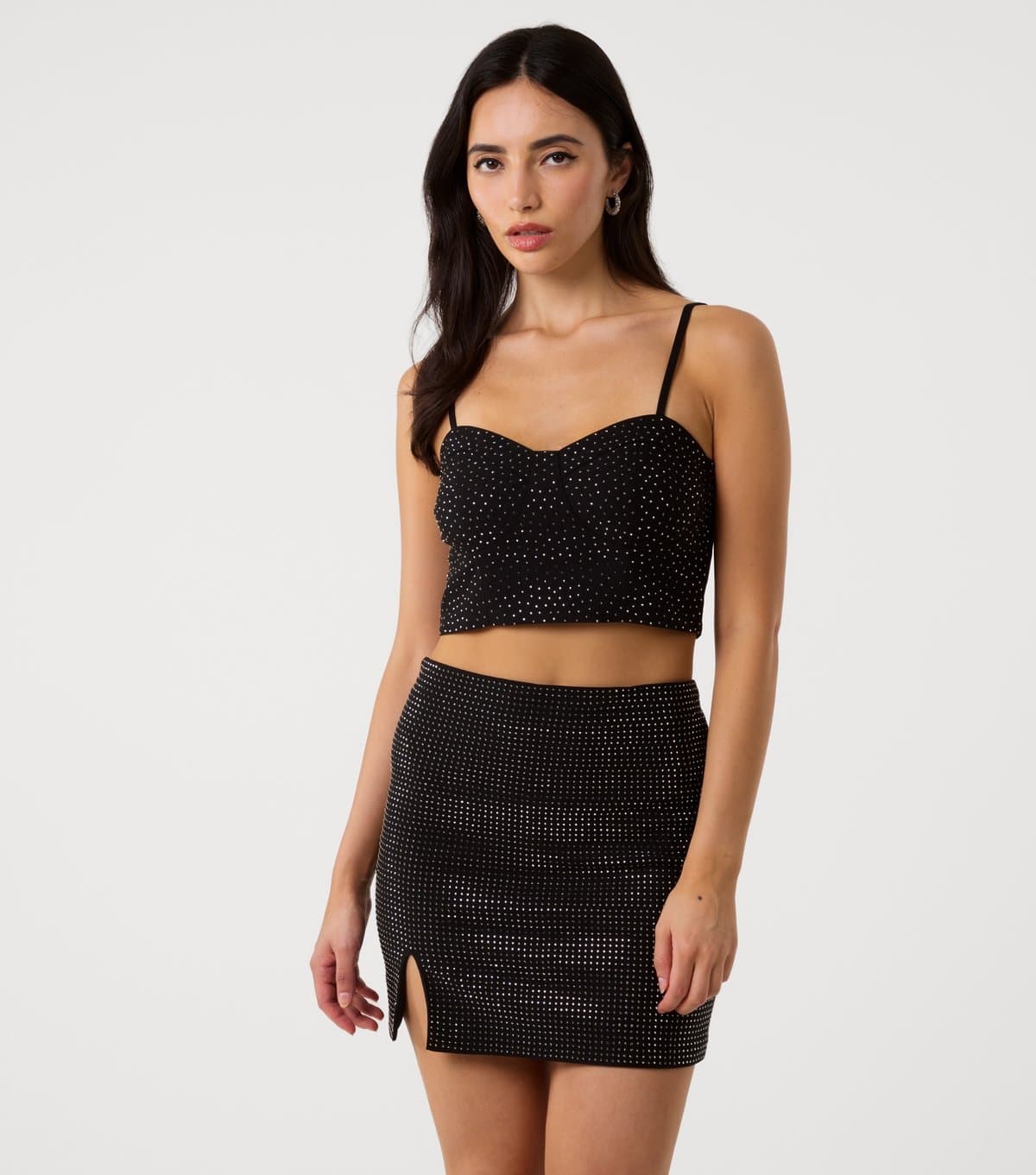 Pink Vanilla Pink Vanilla Black Diamante Embellished Cropped Top