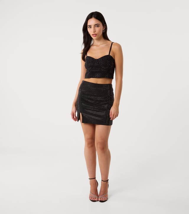 Pink Vanilla Women's Black Diamante Embellished Cropped Top Pink Vanilla New Look - 2