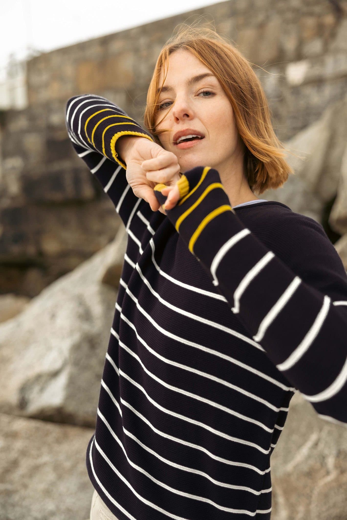 Weird Fish Weird Fish Women's Sutton Striped Knitted Crew Jumper in Dark Navy