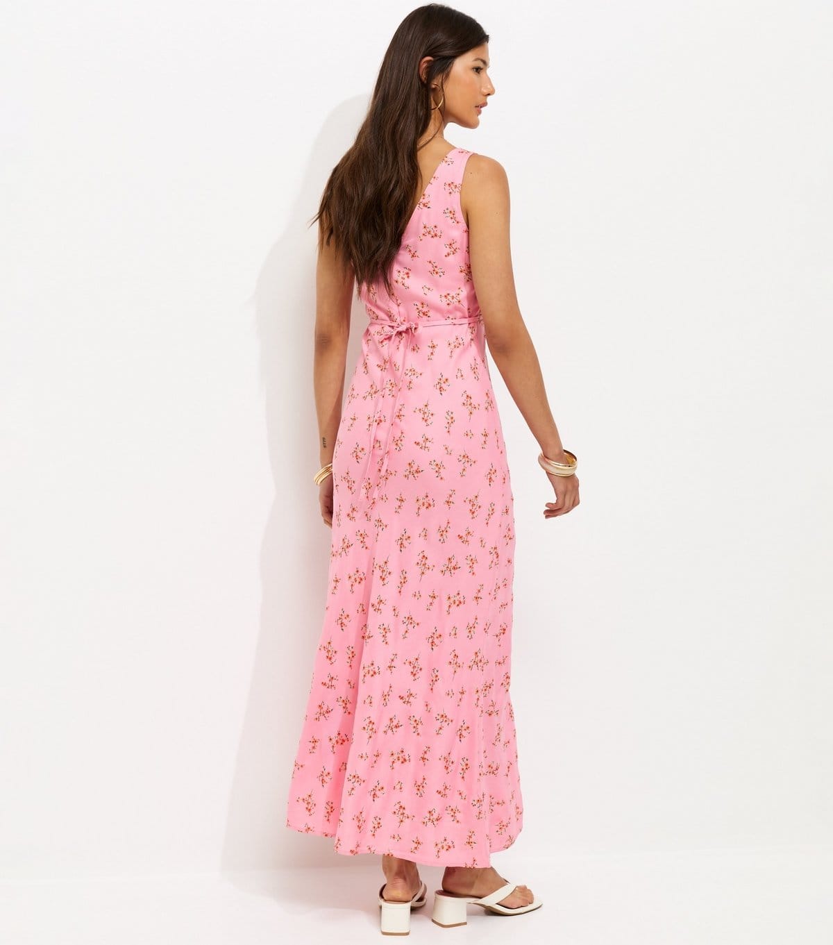 New Look Women's Pink Floral Print V-Neck Bias Cut Midi Dress New Look - 4